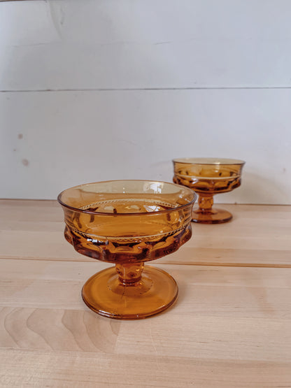 Vintage Amber Thumbprint Coupe Glasses - S/2