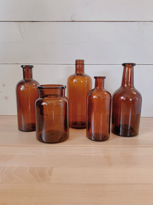 Vintage Amber Apothecary Bottles