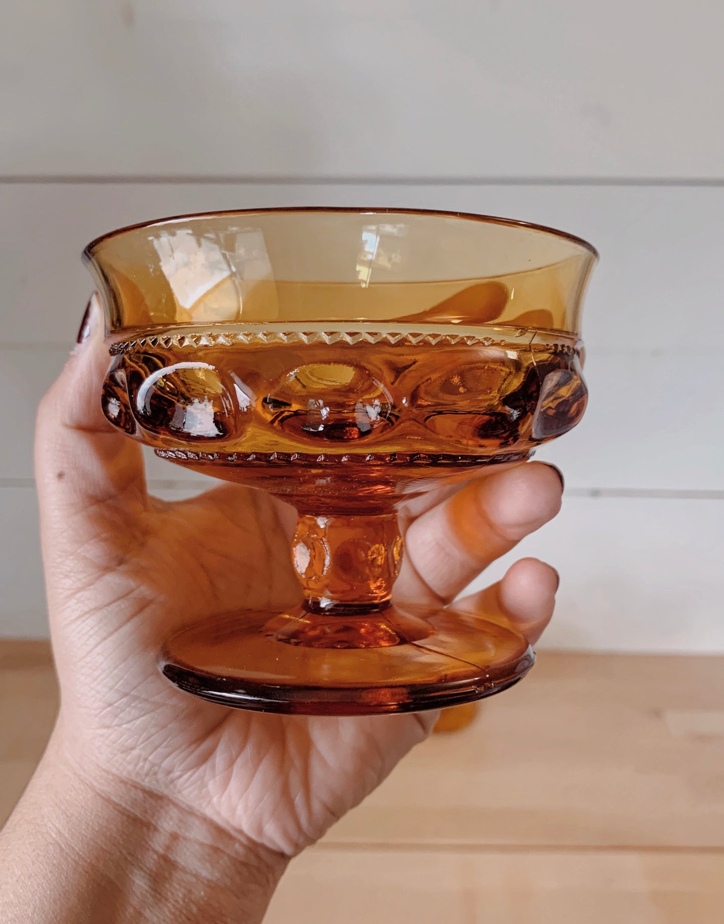 Vintage Amber Thumbprint Coupe Glasses - S/2