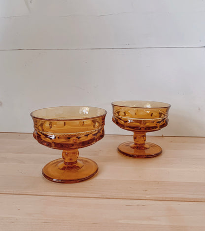 Vintage Amber Thumbprint Coupe Glasses - S/2