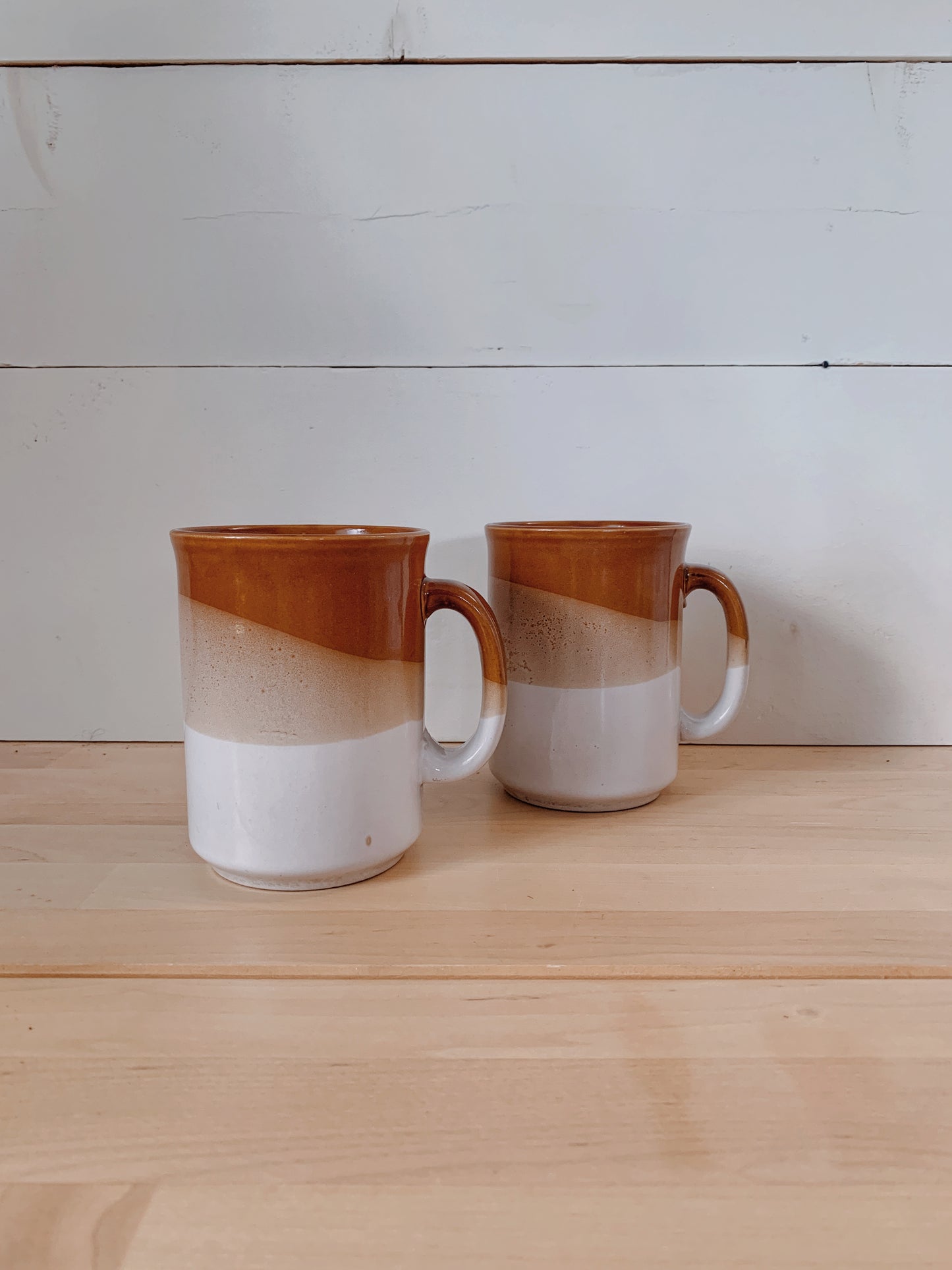 Vintage Tri-Tone Ceramic Mugs - S/2