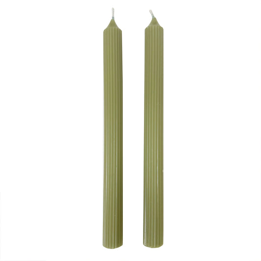 Green Ribbed Taper Candle Set