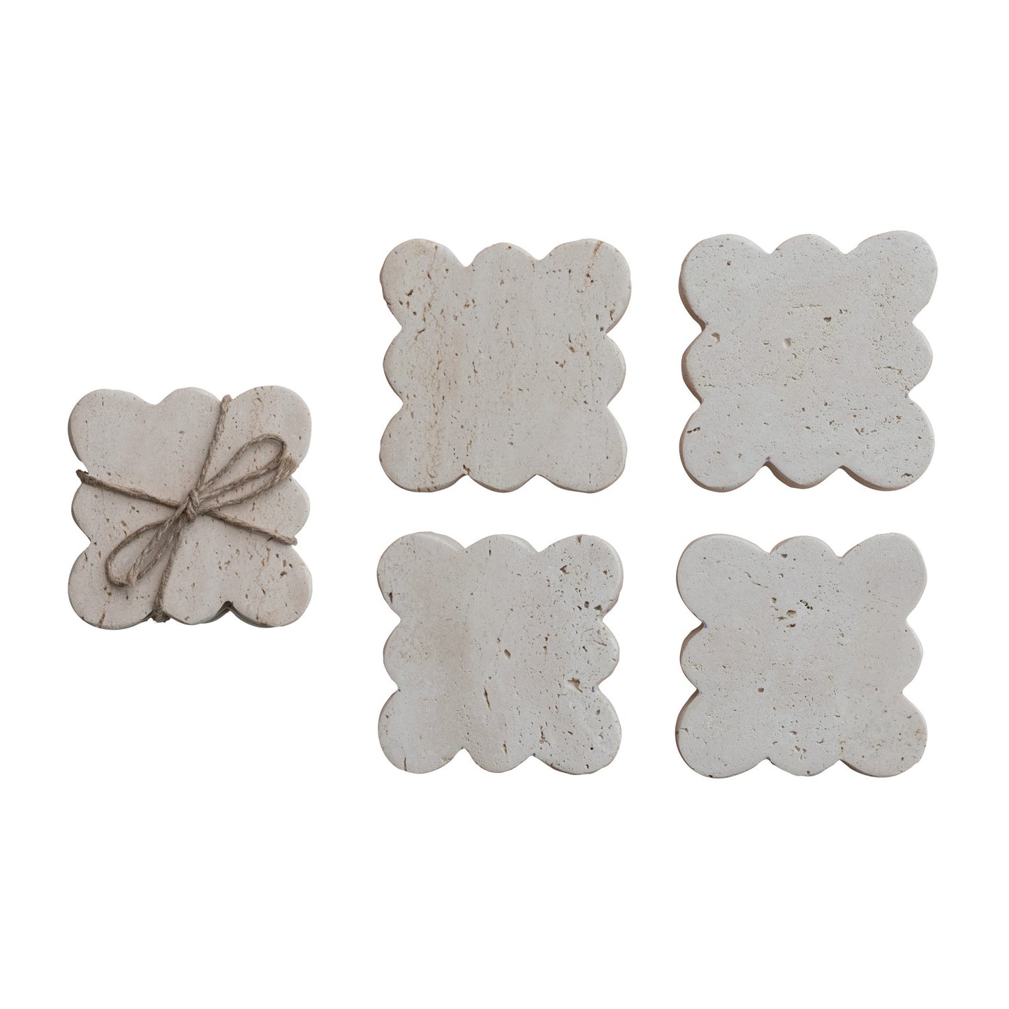 Travertine Coasters w/ Scalloped Edge, Set of 4 (Each One Will Vary)