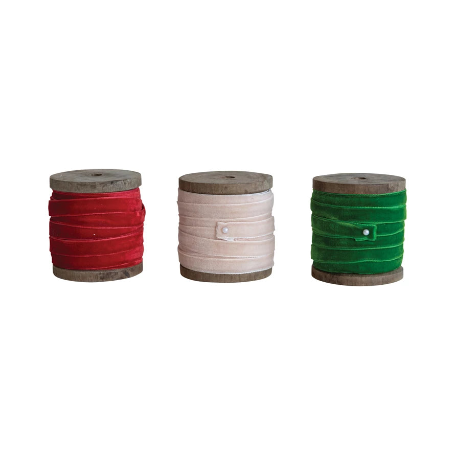 Holiday Velvet Ribbon on Wooden Spool