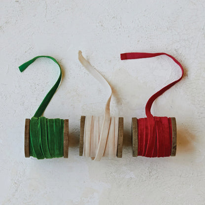 Holiday Velvet Ribbon on Wooden Spool