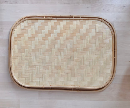 Vintage Bamboo Serving Tray | Boho Home Decor | Bohemian Basket Tray | Serving Platter | Boho Tableware | Rattan Home Decor | Vintage Trays