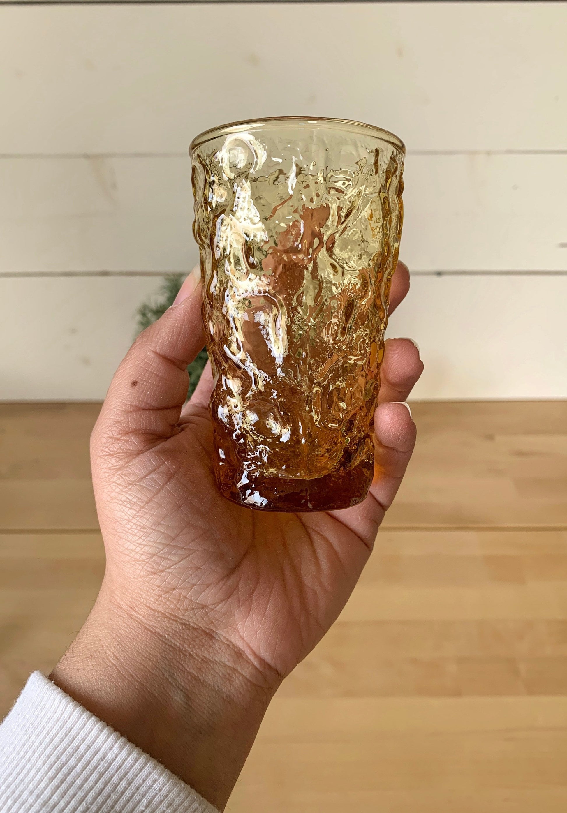 Set of 2 Vintage Honey Amber Crinkle Juice Drinking Glasses | Gold Amber Vintage Glass | Anchor Hocking | Vintage Glass | Retro Barware