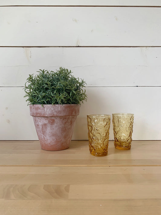 Set of 2 Vintage Honey Amber Crinkle Juice Drinking Glasses | Gold Amber Vintage Glass | Anchor Hocking | Vintage Glass | Retro Barware