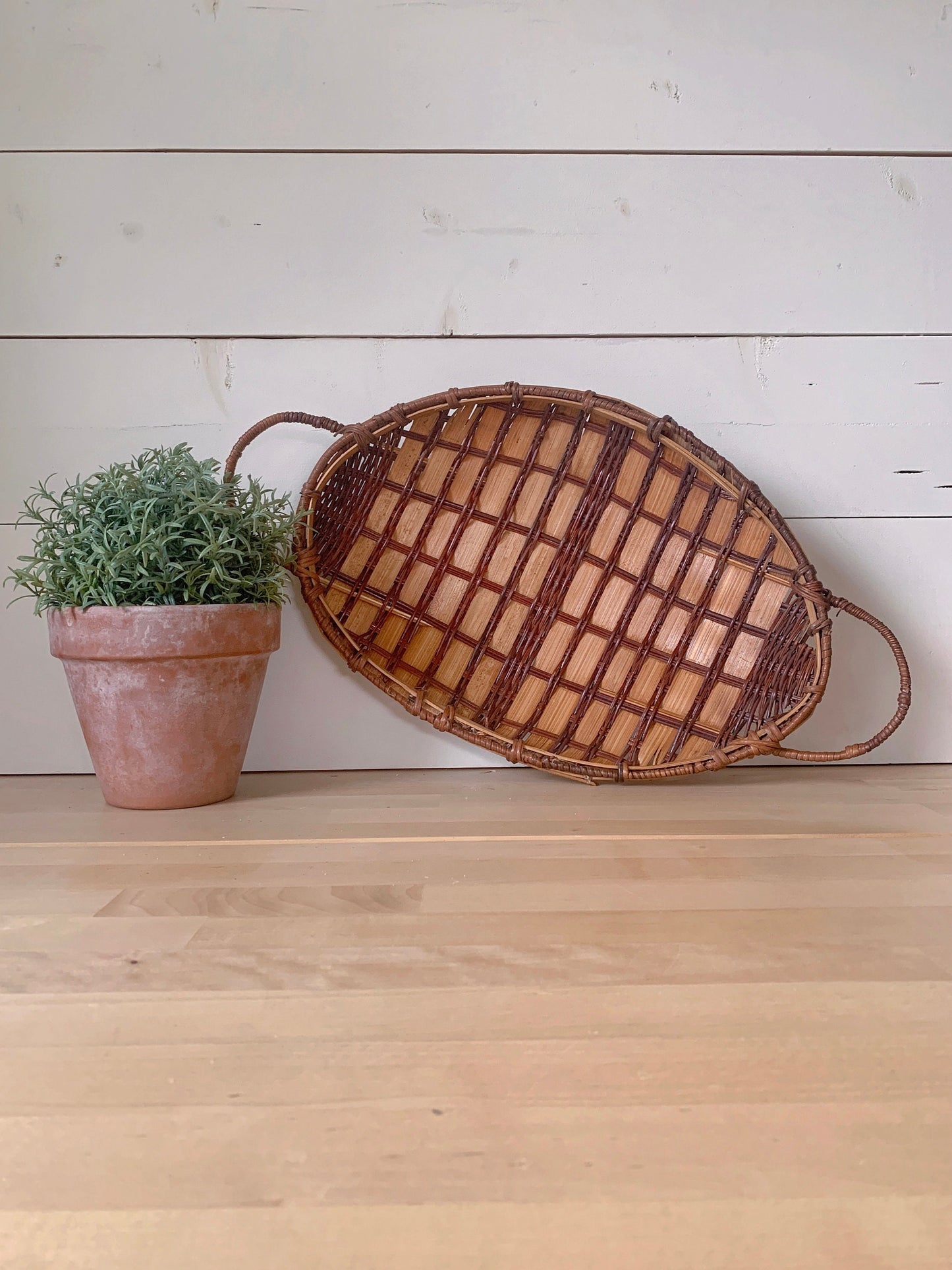 Vintage Rattan Oval Serving Tray with Handles | Boho Home Decor | Bohemian Basket | Serving Platter | Boho Tableware | Rattan Home Decor