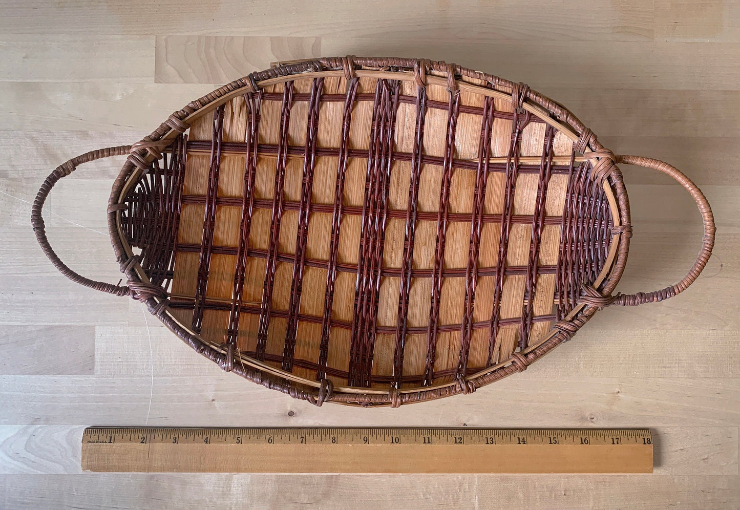 Vintage Rattan Oval Serving Tray with Handles | Boho Home Decor | Bohemian Basket | Serving Platter | Boho Tableware | Rattan Home Decor